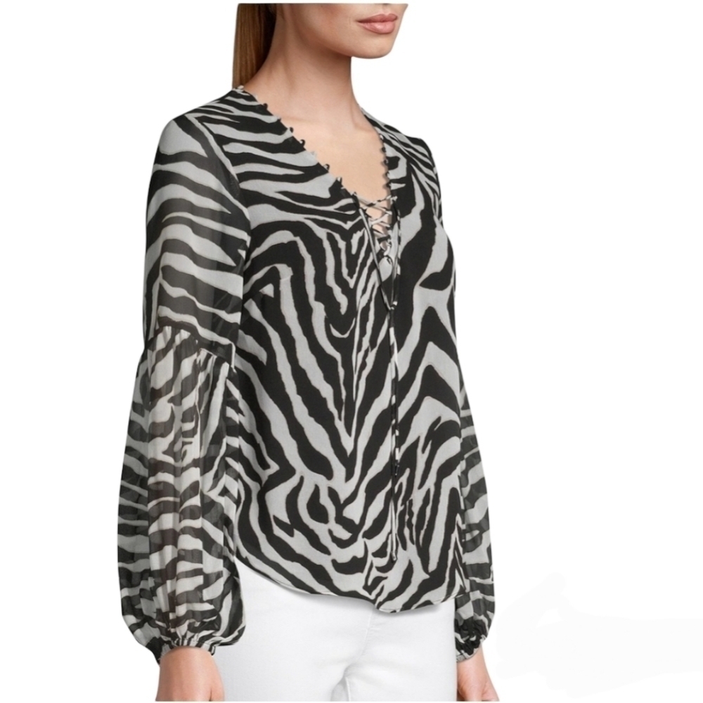 White house black market zebra print blouse size M Mobwife - Picture 2 of 7
